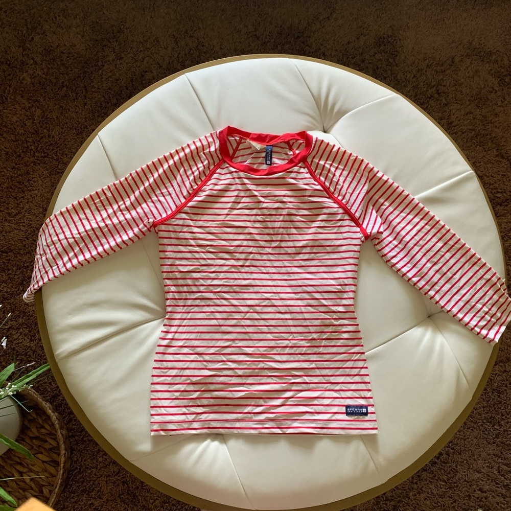 Sperry Nautical Red/White Striped Rashguard Medium